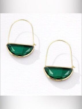 Crescent Gold and Green Glass Hoop Earrings